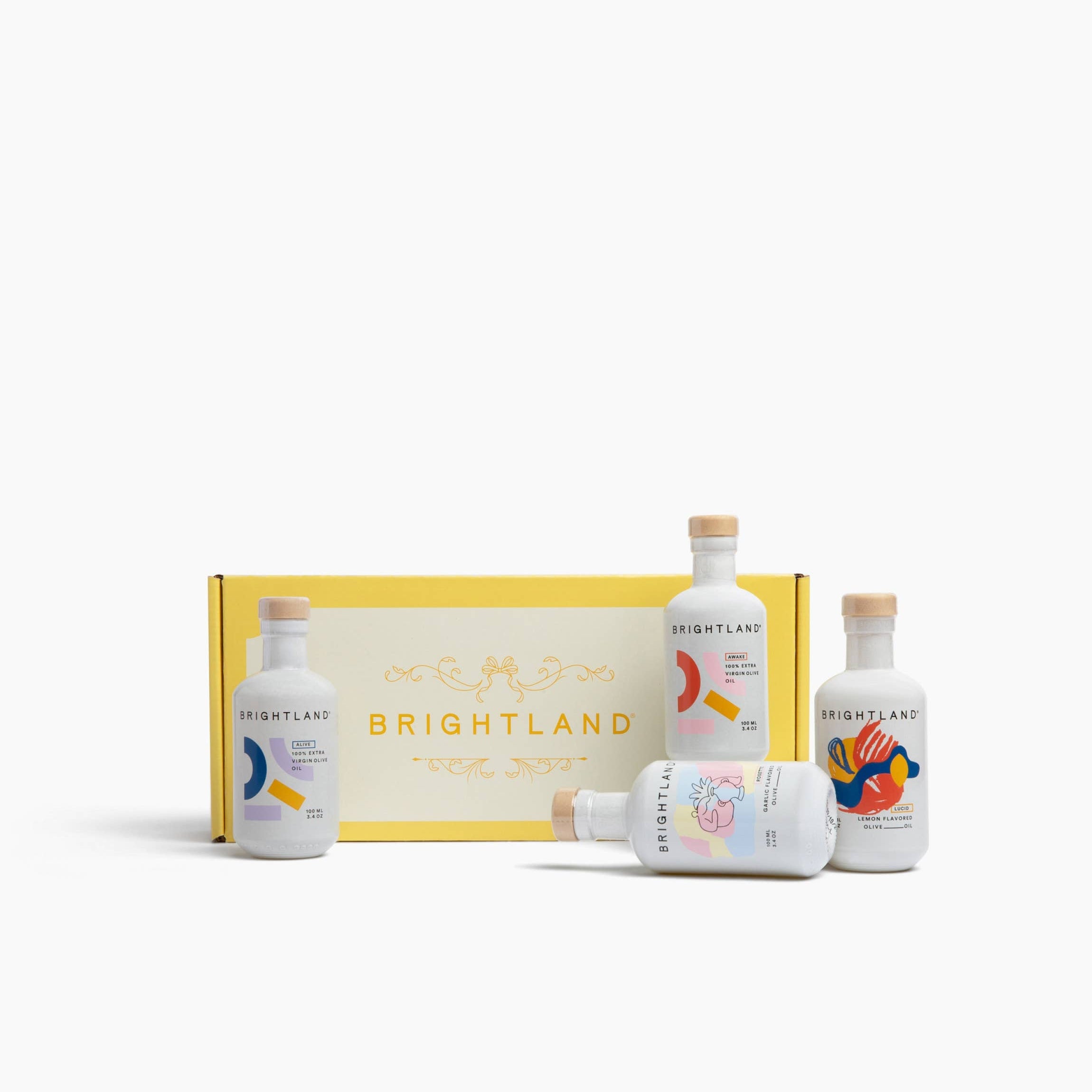 Brightland products including bottles and a box on a white background