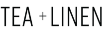 Text 'TEA + LINEN' in black on a white background