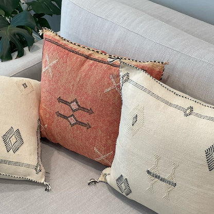 Cactus Silk Pillow - Warm Red and Brown