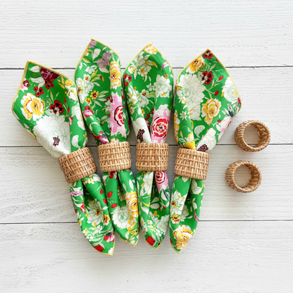 Rattan Napkin Rings with Terrace Garden Napkins