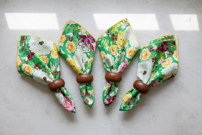 Terrace Garden Napkins + Wood Round Napkin Rings