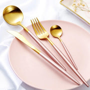 Altin 4 Piece Flatware Set - Pink and Gold - Tea + Linen