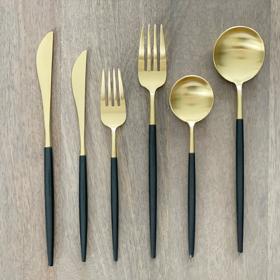 Altin 6 Piece Flatware Set - Black and Gold - Tea + Linen