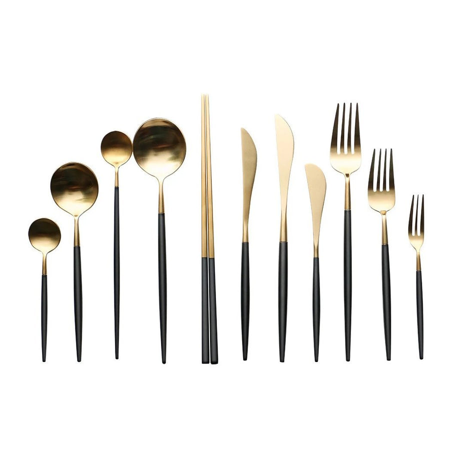 Altin 6 Piece Flatware Set - Black and Gold - Tea + Linen