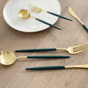 Altin 6 Piece Flatware Set - Forest Green and Gold - Tea + Linen