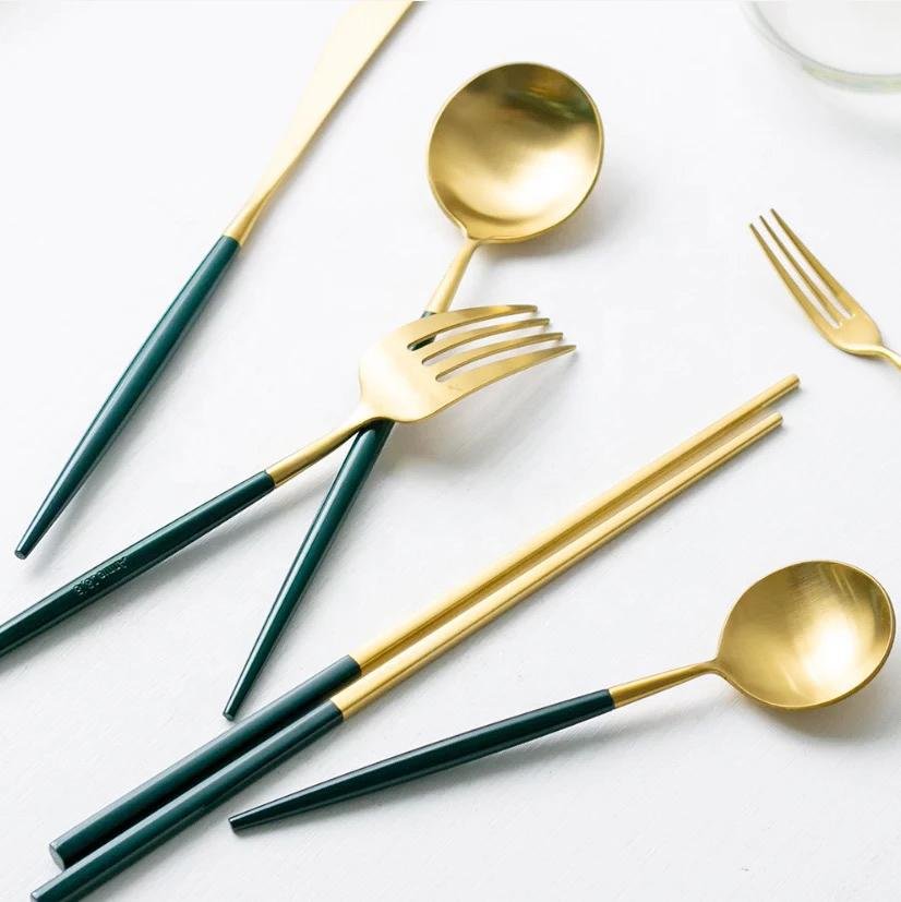 Altin 6 Piece Flatware Set - Forest Green and Gold - Tea + Linen