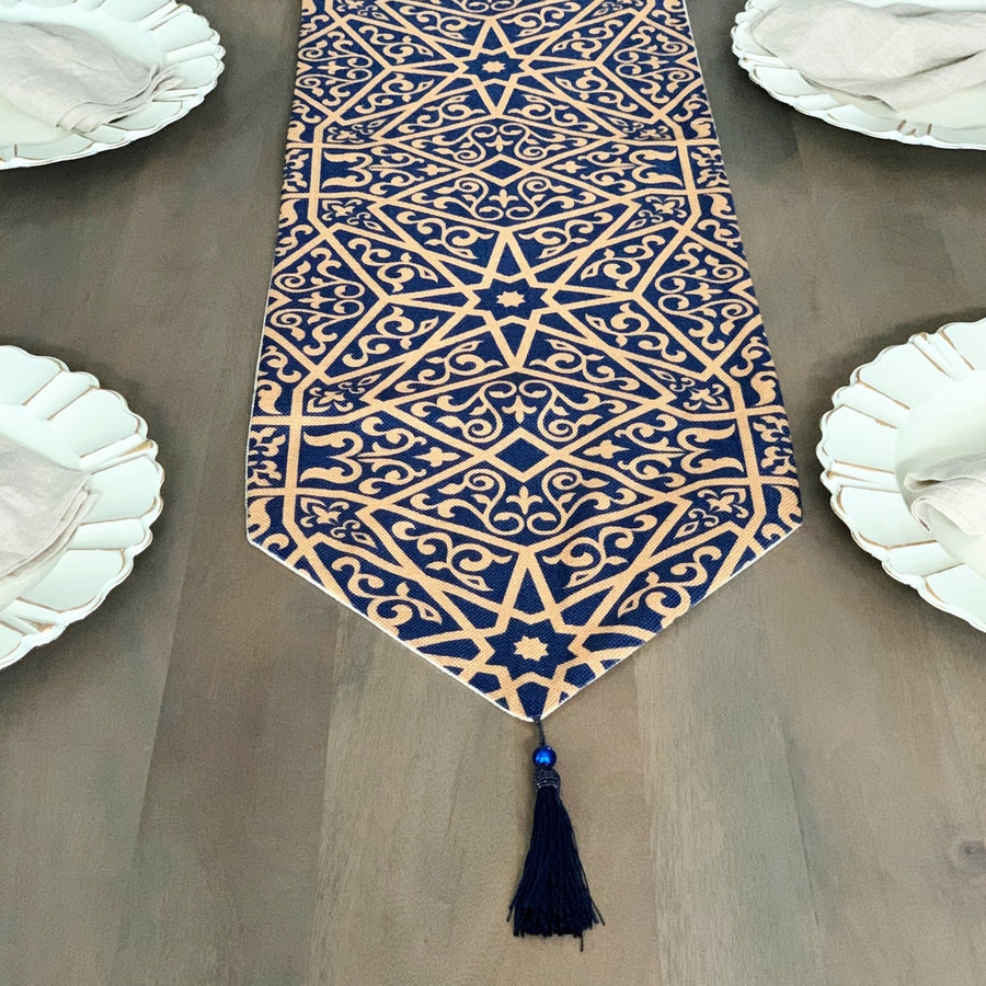 Ayyubid Pattern Table Runner - Tea + Linen