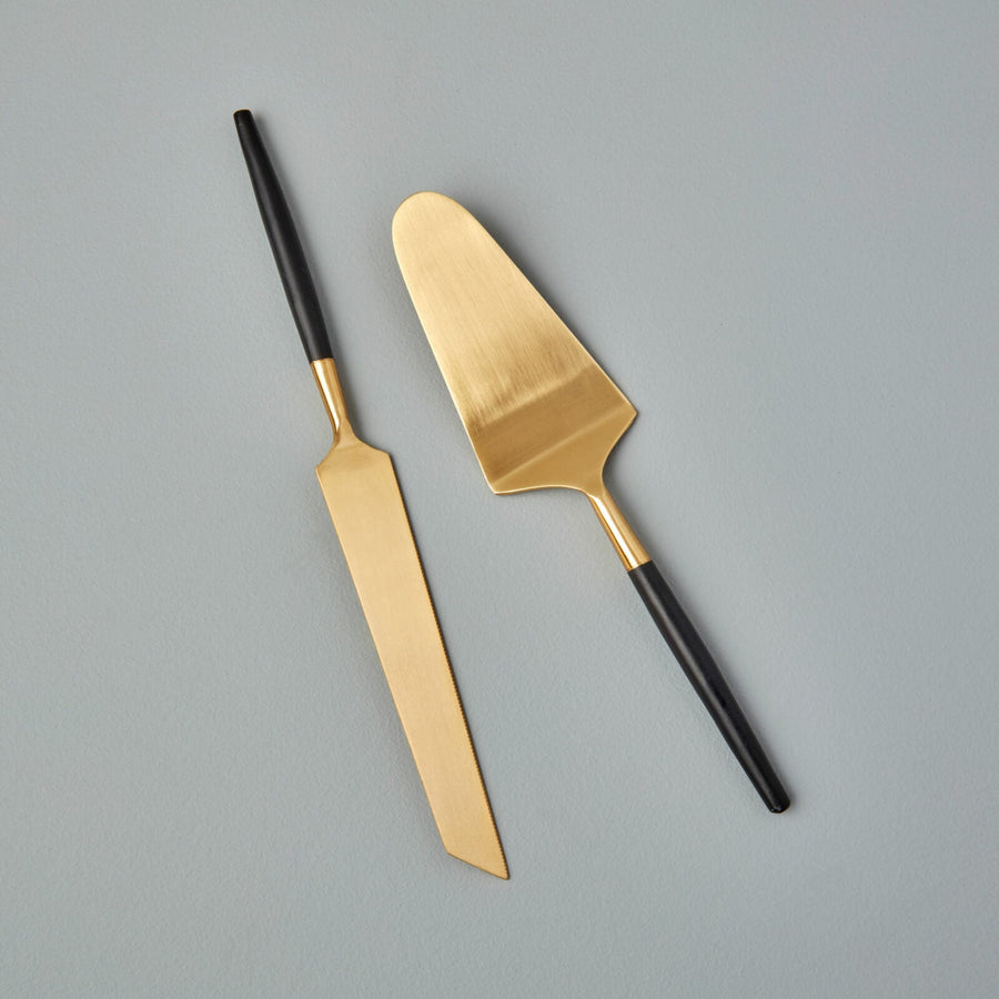 Black & Gold Cake Lift & Knife Set – Tea + Linen