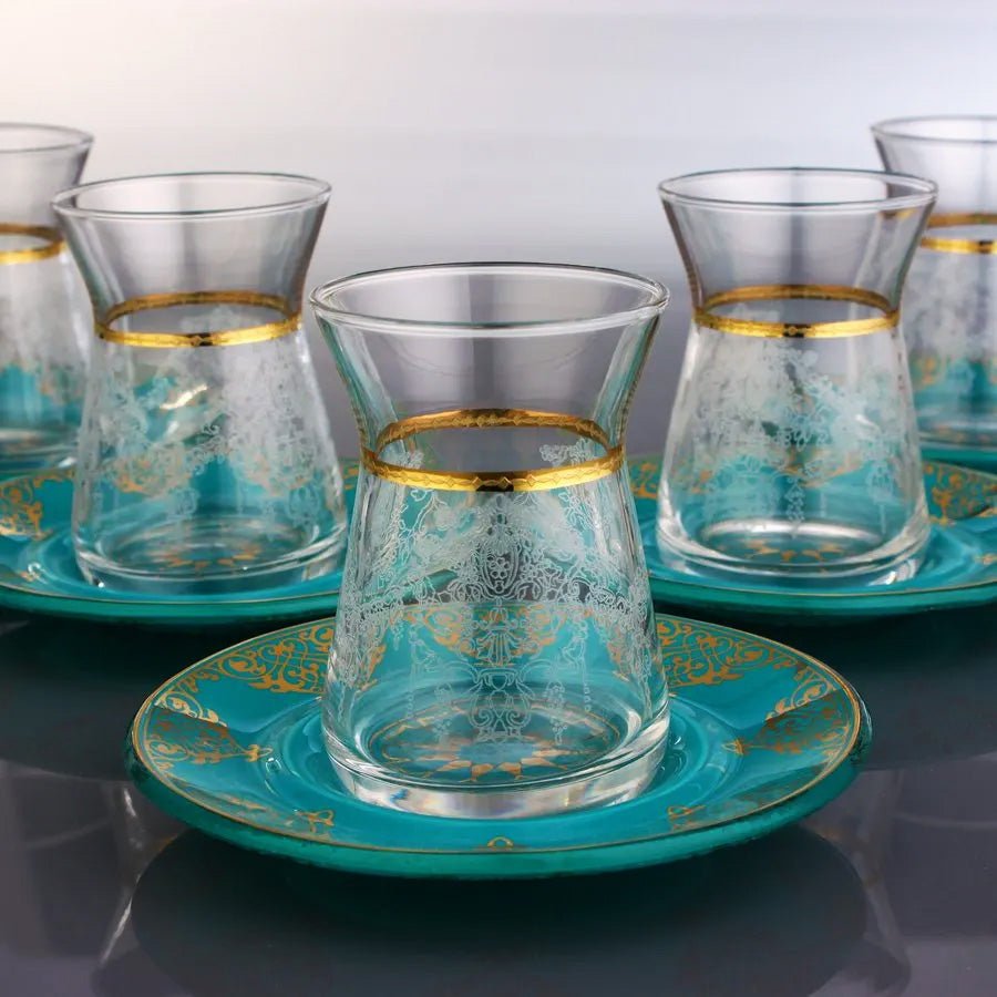 Blue and Gold Turkish Tea Cups and Saucers - Tea + Linen