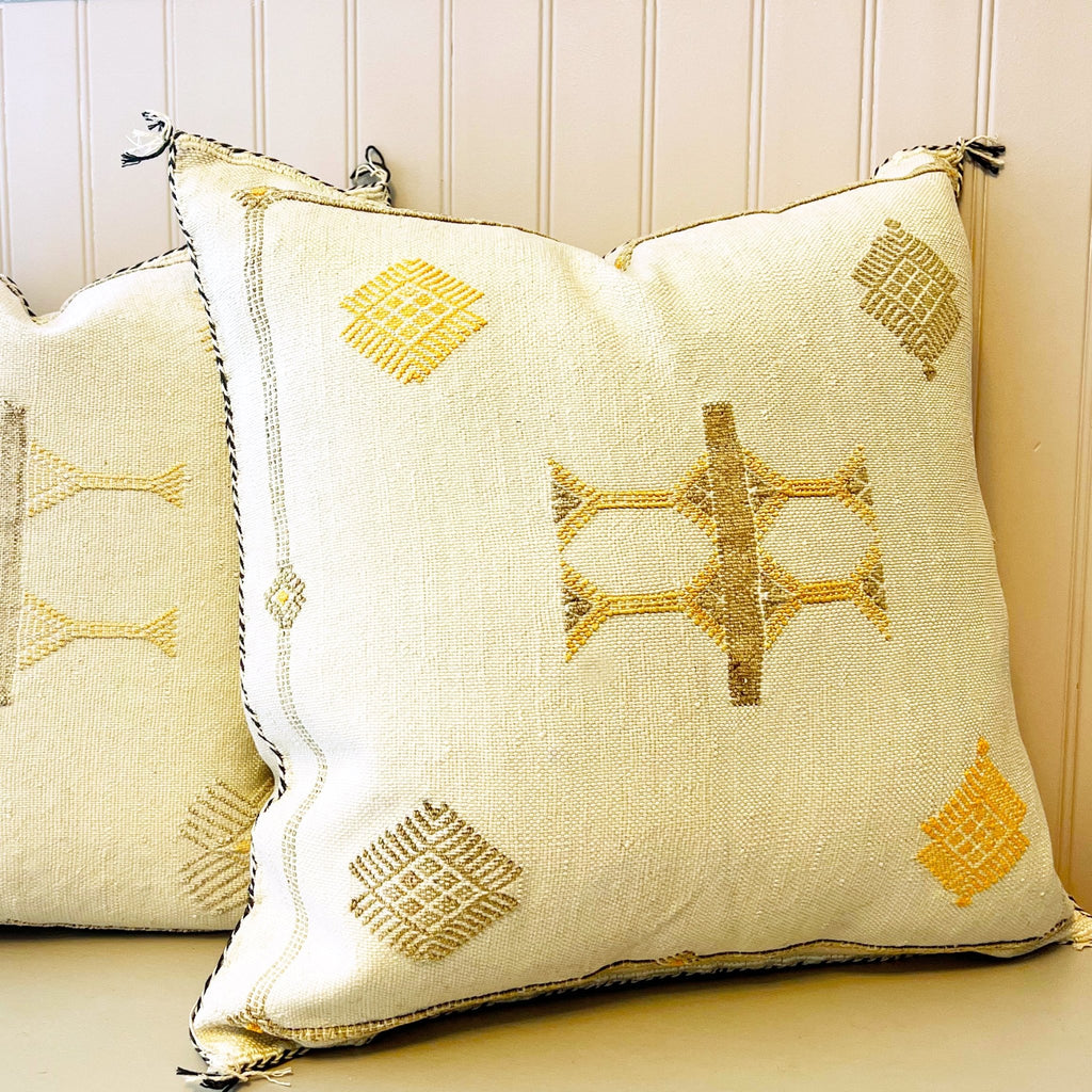 Cactus Silk Pillow - Beige and Yellow - Tea + Linen