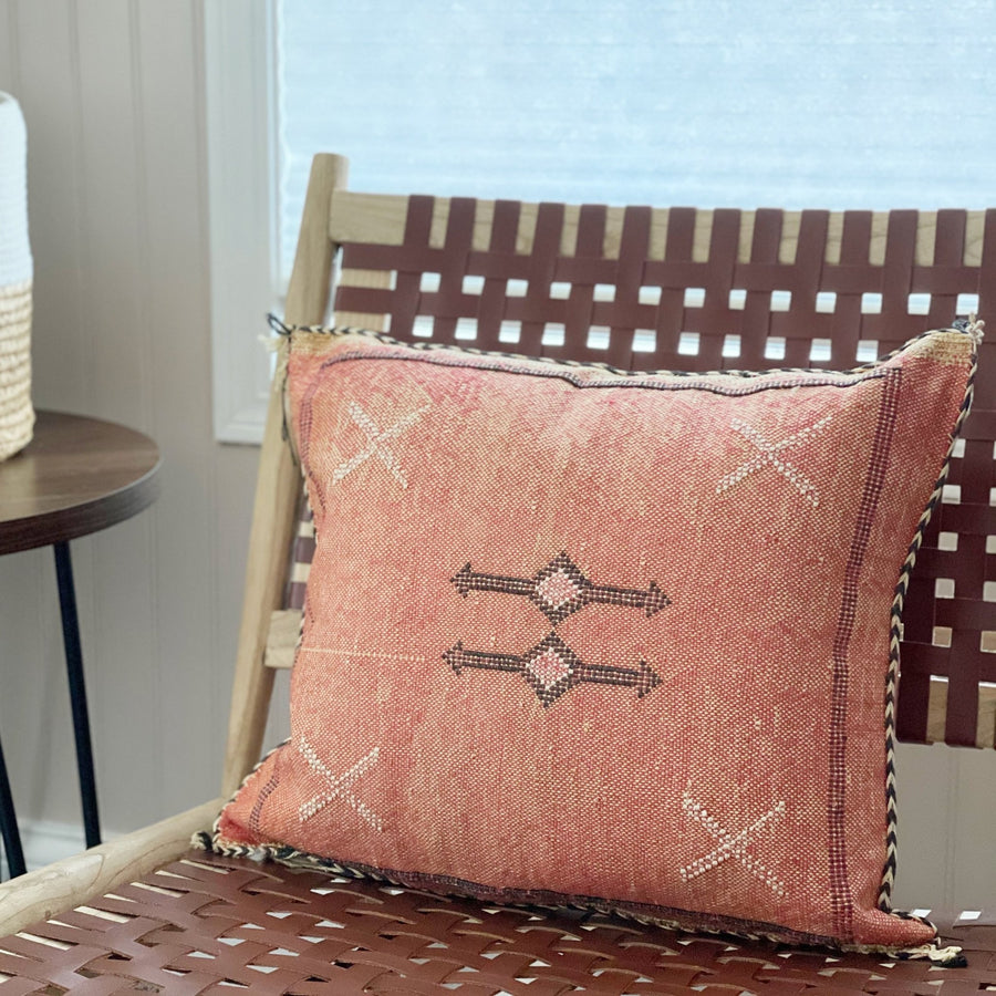 Cactus Silk Pillow - Warm Red and Brown - Tea + Linen