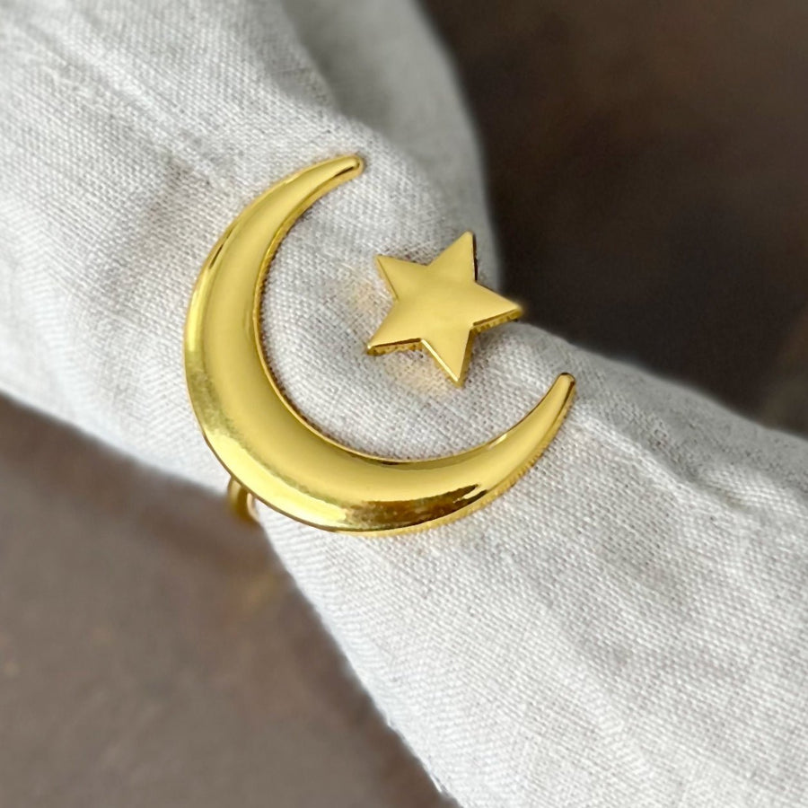 Crescent Moon and Star Napkin Rings - Set of 4 - Tea + Linen