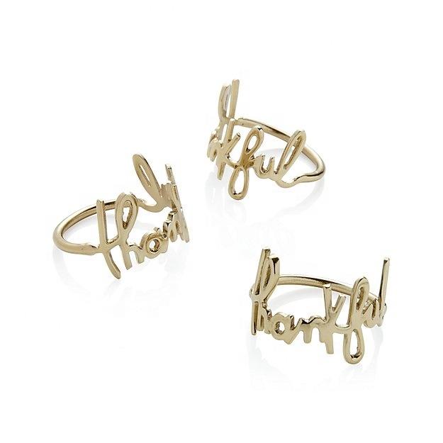 Gold Thankful Napkin Ring - Tea + Linen