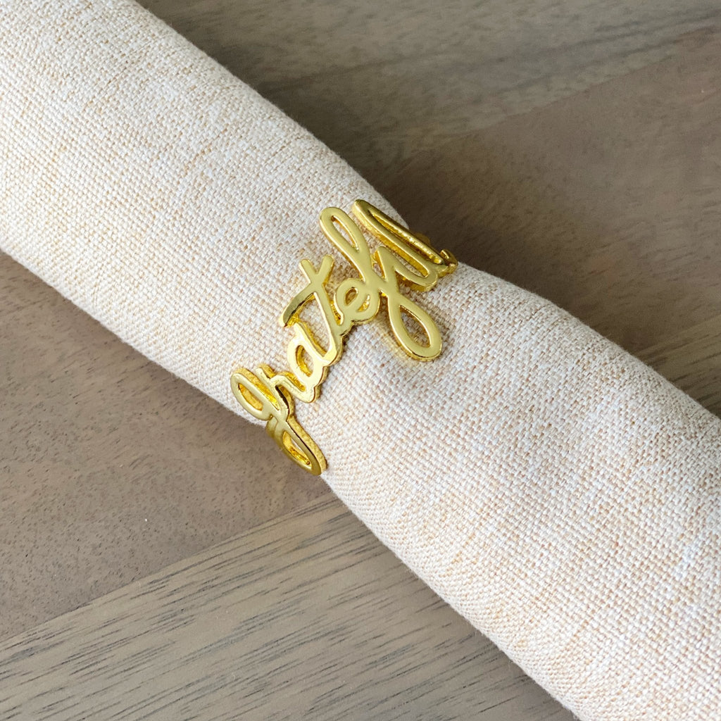 Grateful Napkin Ring - Gold - Tea + Linen