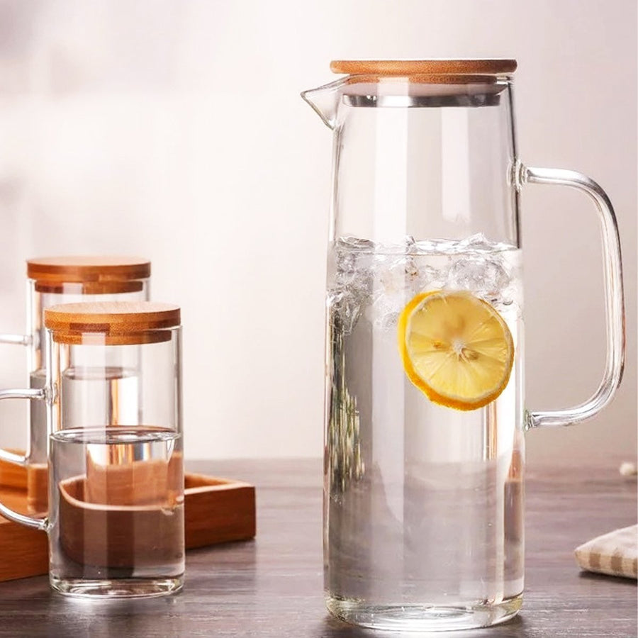 1500ml Glass Pitcher with Bamboo Wooden Lid Cover Glass Water