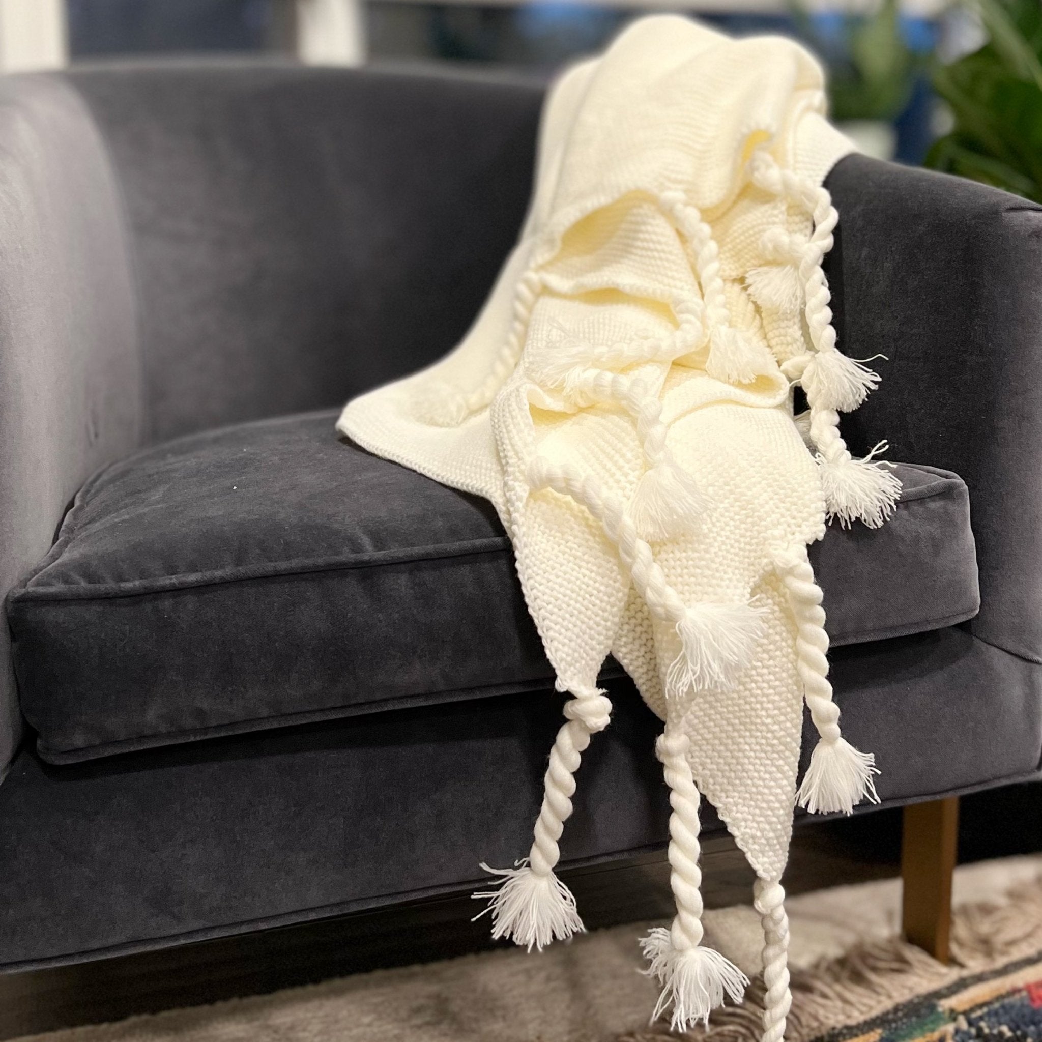 Ivory Knit Throw Blanket - Tea + Linen