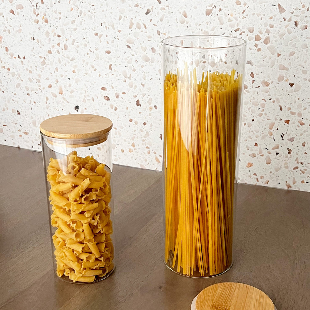 Large Bamboo and Glass Storage Canister - Tea + Linen