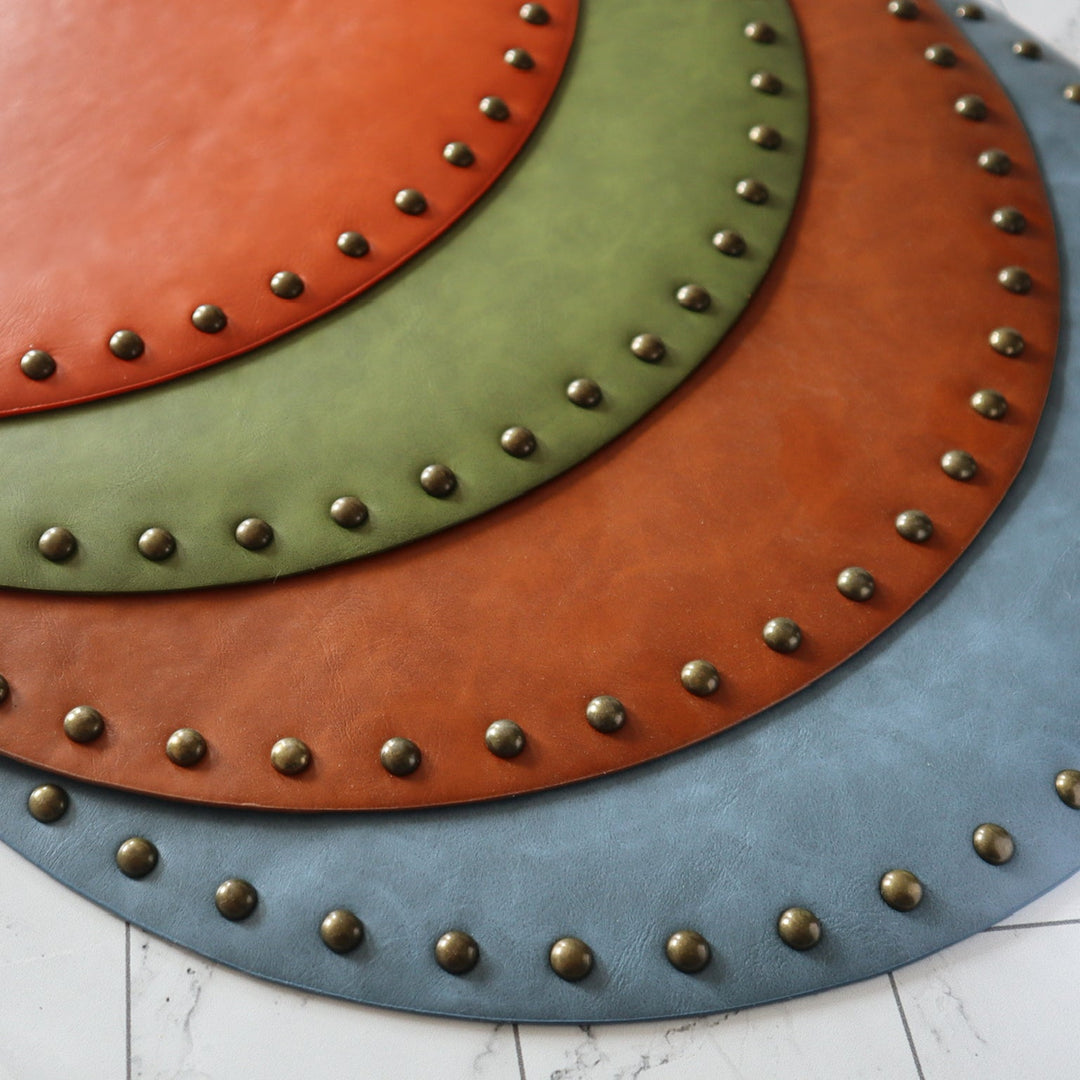 Studded Leather Placemats Set of 4 Tea + Linen