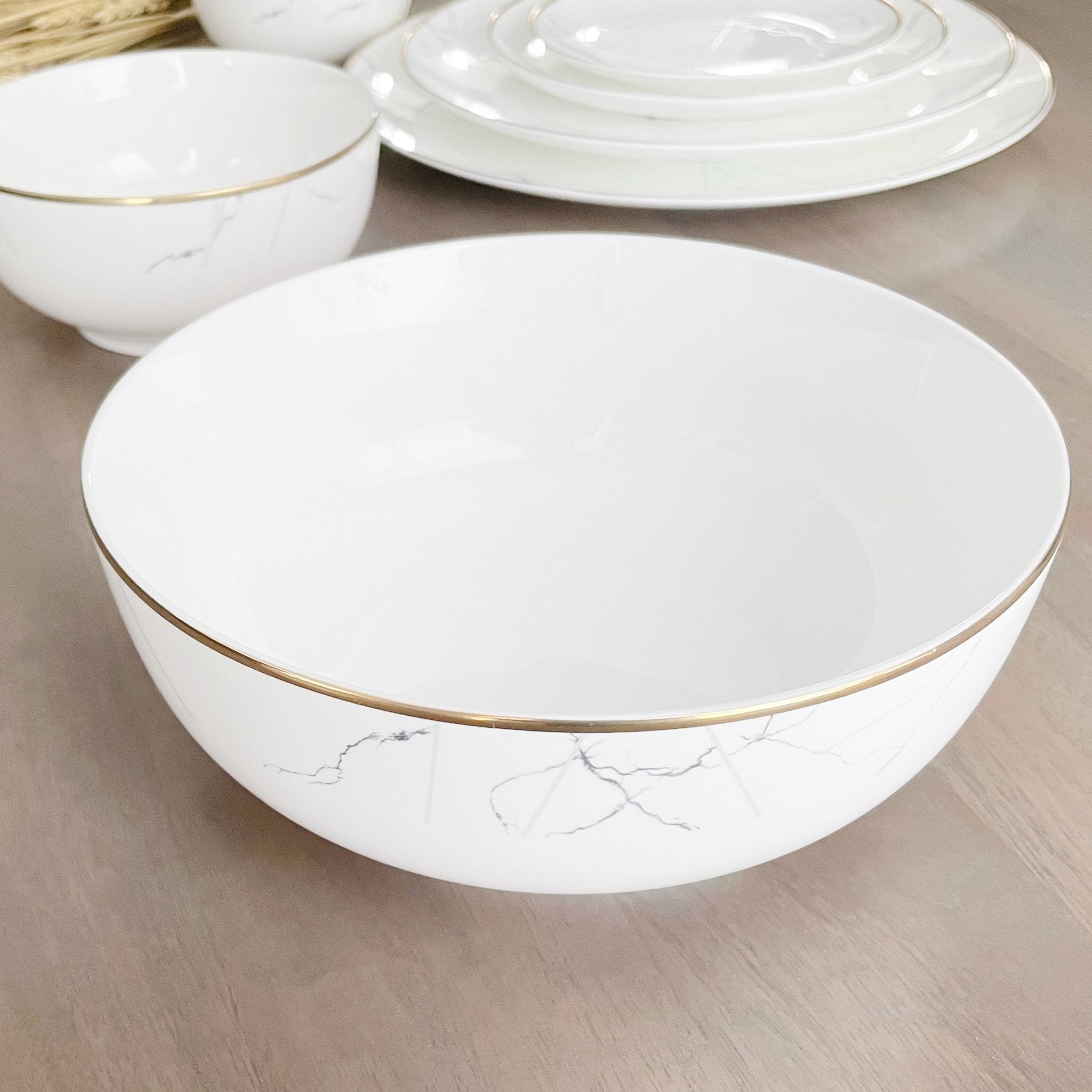 Marble and Gold Rim Serving Bowl - Tea + Linen