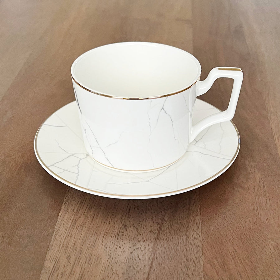 Marble Coffee Cups and Saucers - Set of 4 - Tea + Linen