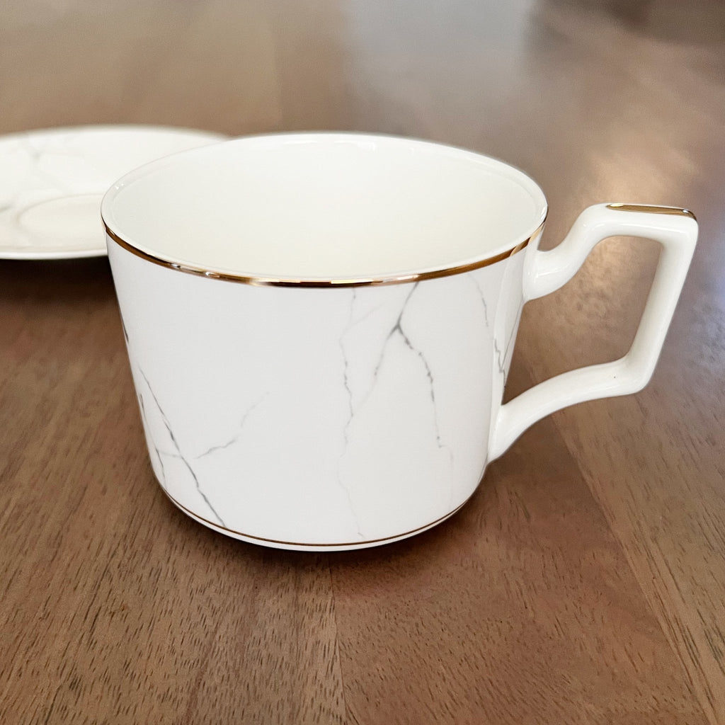 Marble Coffee Cups and Saucers - Set of 4 - Tea + Linen