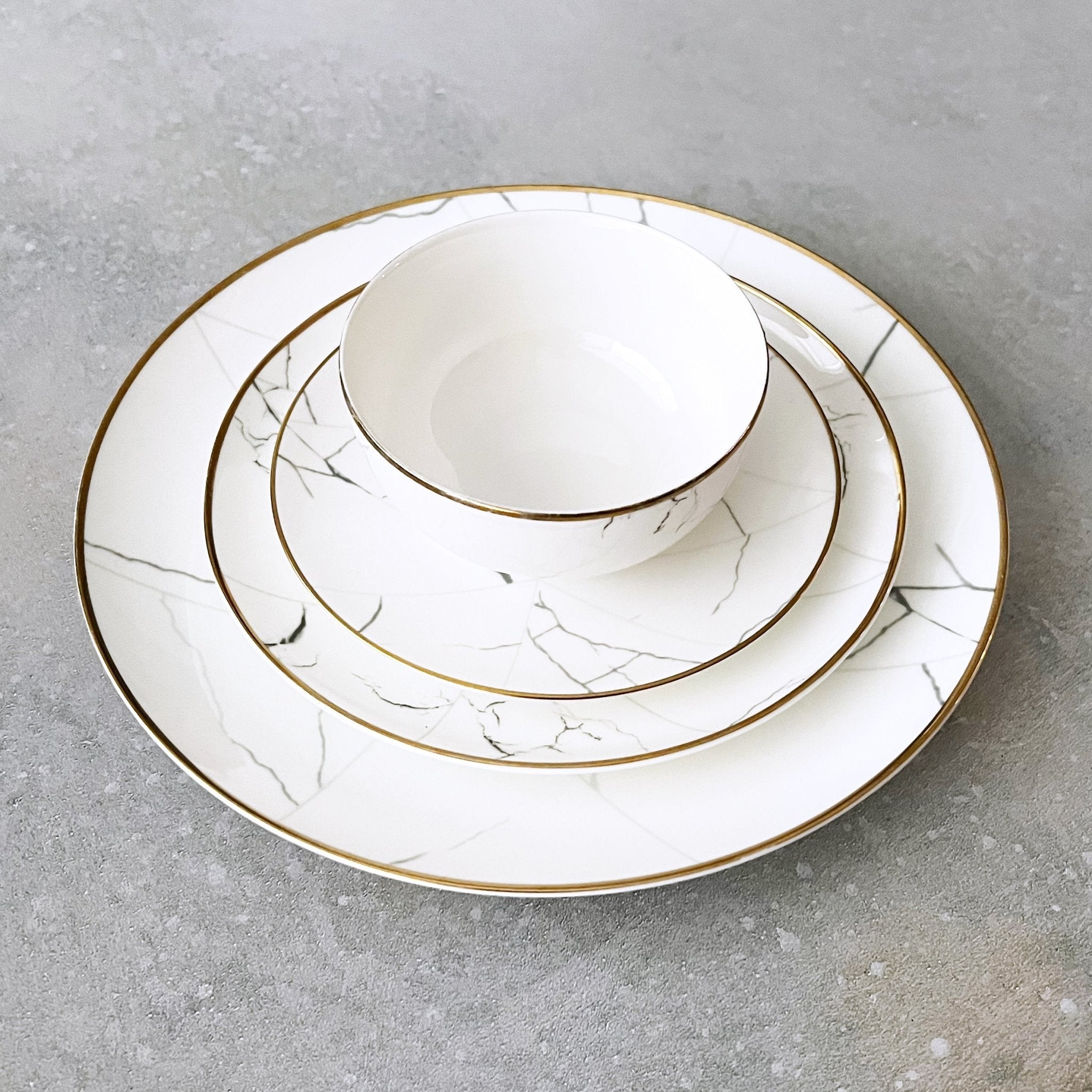 Marble & Gold Rim Dinnerware Set - Tea + Linen