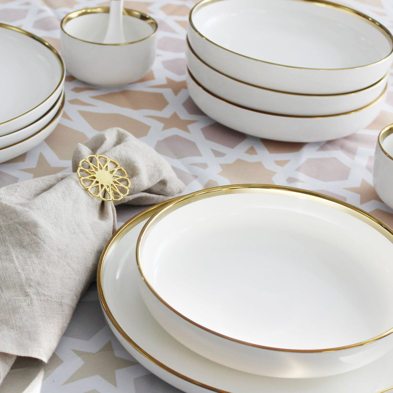 Metallic Rim Dinnerware Set Tea + Linen