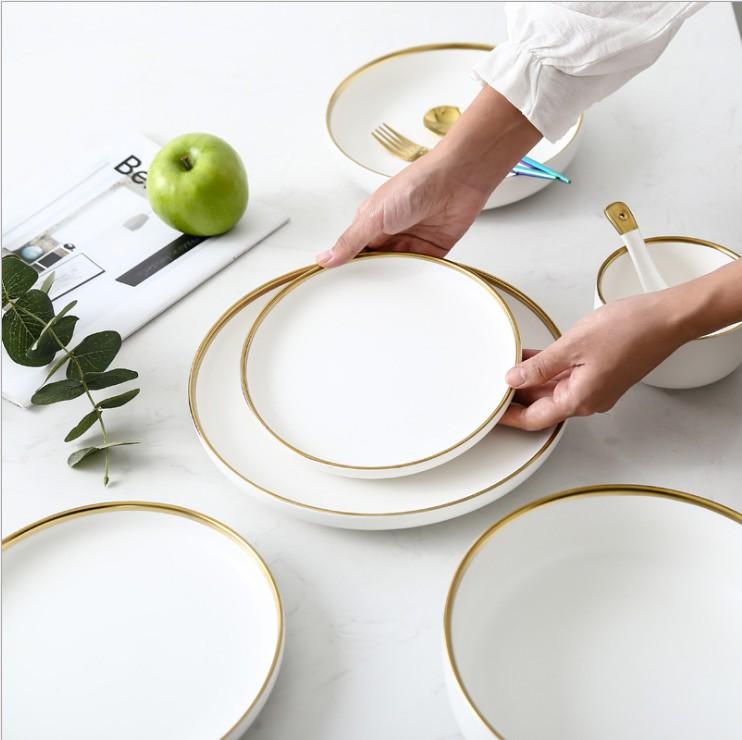 Metallic Rim White Dinnerware Set - 20 pieces - Tea + Linen