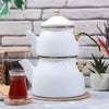 Off-White Enamel Double Tea Pot - Tea + Linen