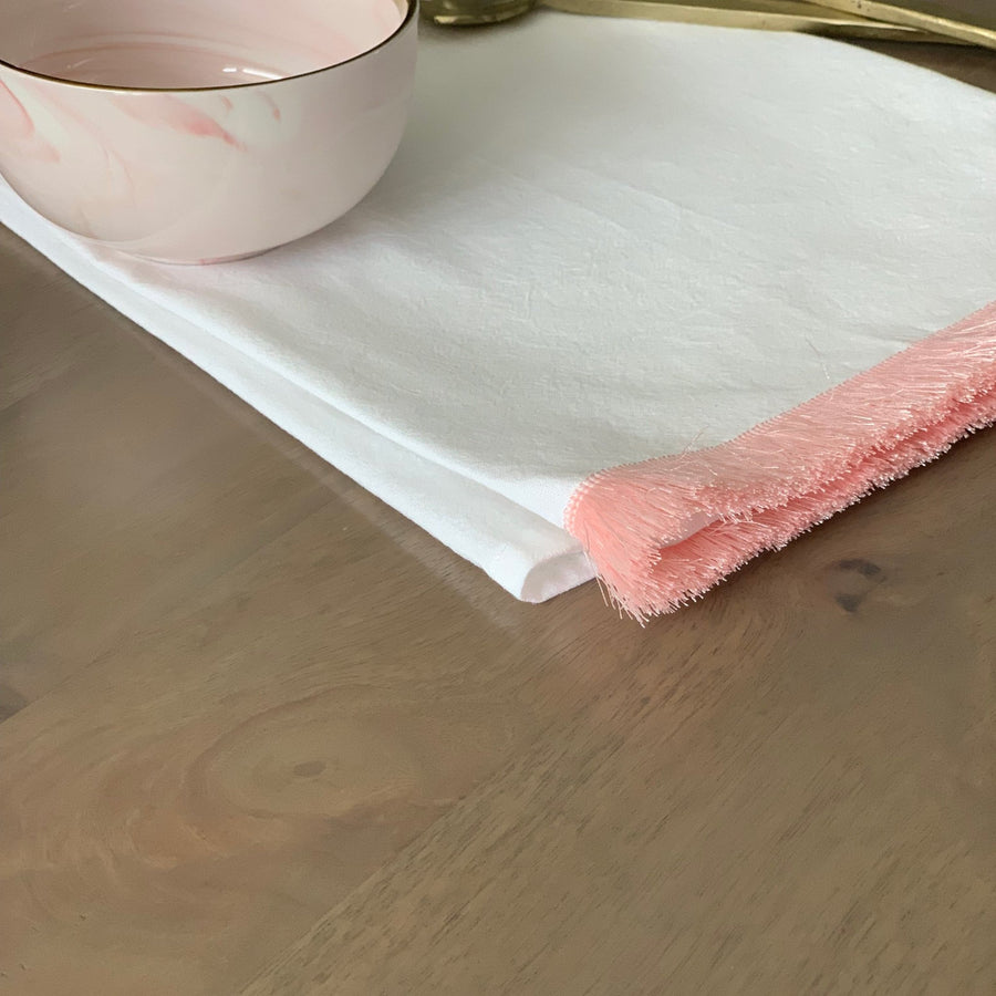 Pink Fringe Tea Towel - Tea + Linen