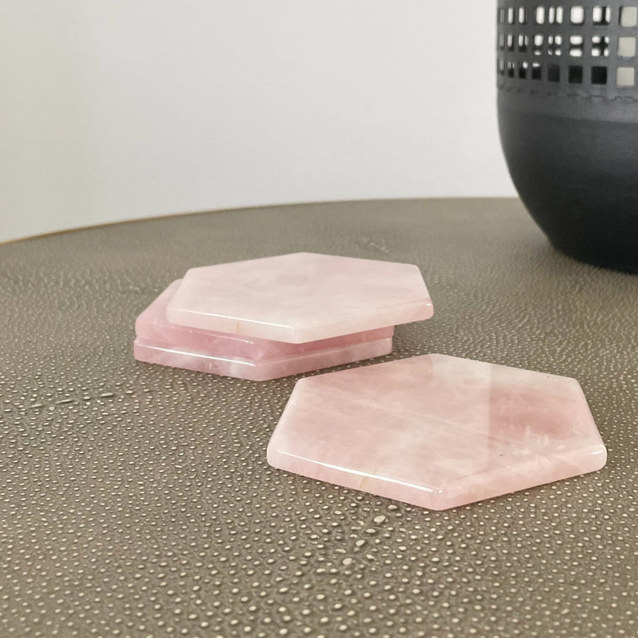 Rose Quartz Hexagon Coasters - Set of 4 - Tea + Linen