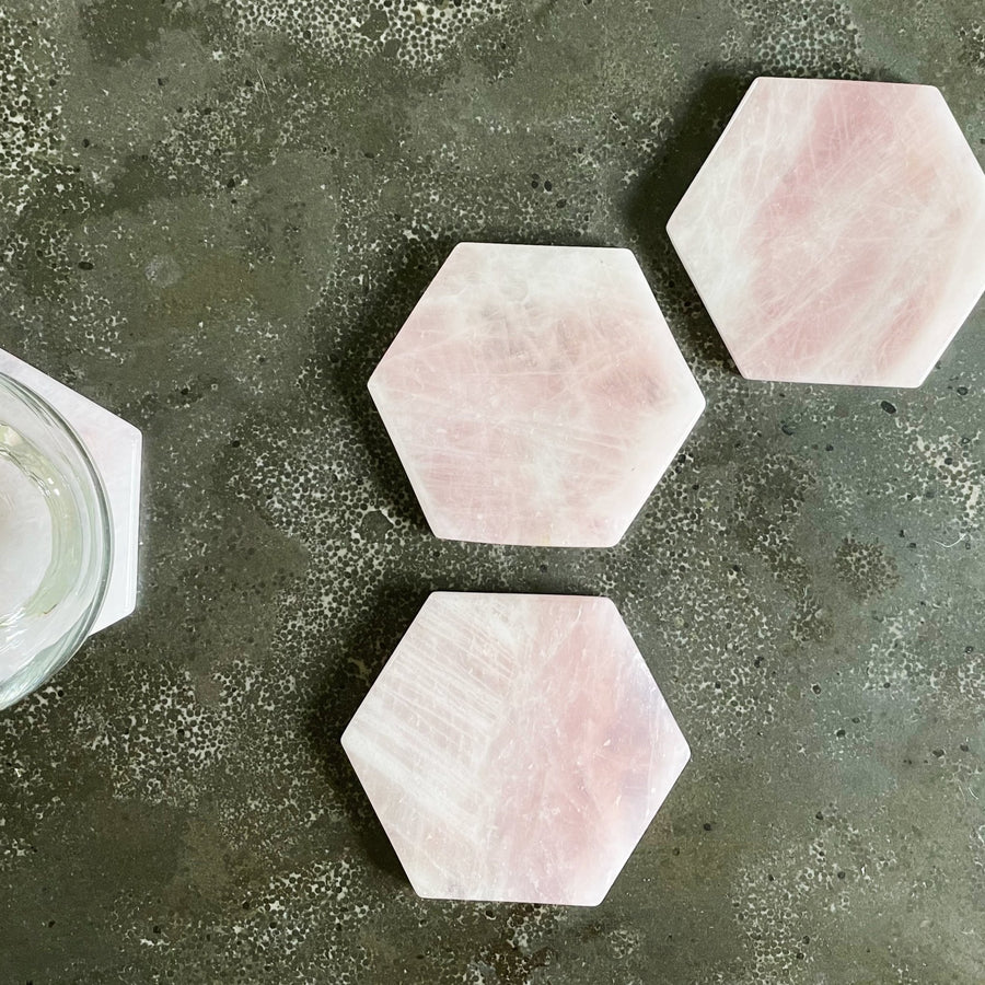 Rose Quartz Hexagon Coasters - Set of 4 - Tea + Linen