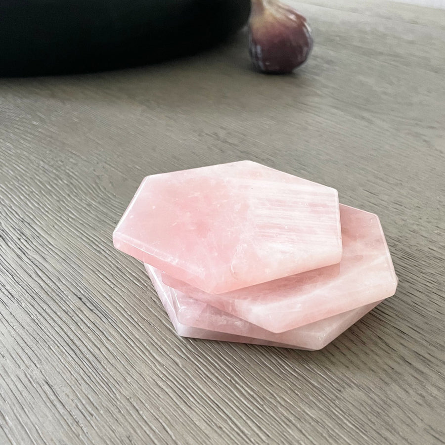 Rose Quartz Hexagon Coasters - Set of 4 - Tea + Linen