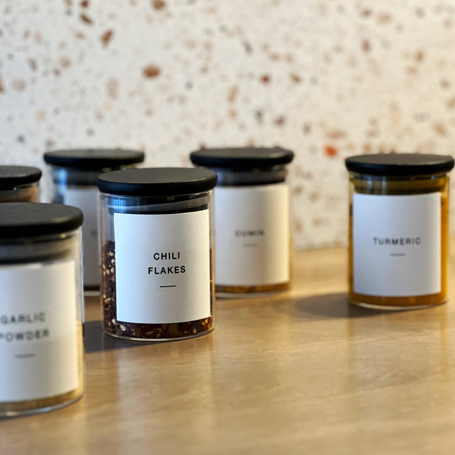 Spice Jars with Black Bamboo Lids – Tea + Linen