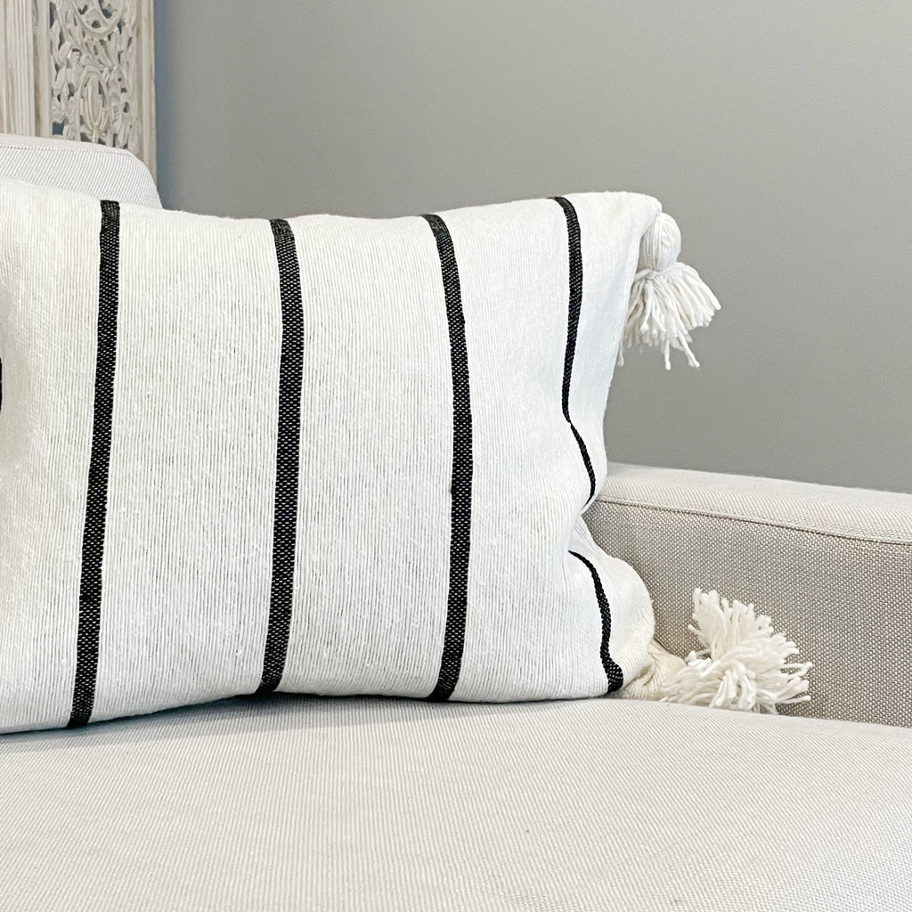 Striped Hand-Woven Moroccan Pillow - Tea + Linen