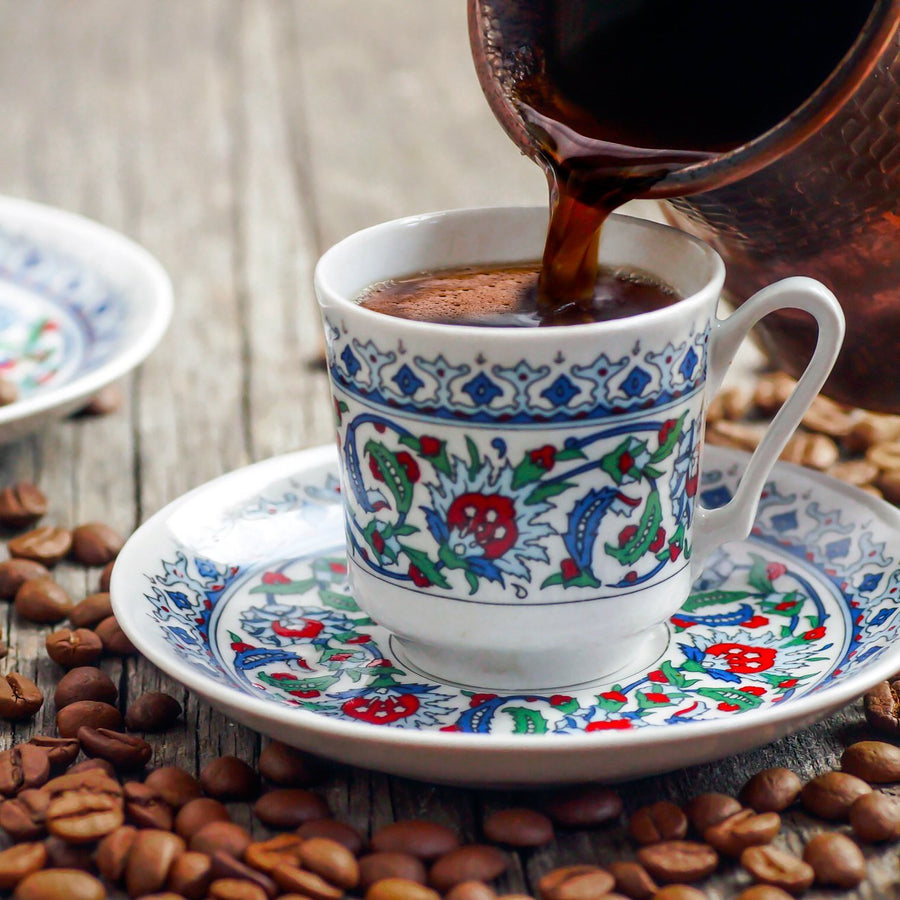 6x Porcelain Espresso Cups and Saucers Set, Turkish Coffee Cup Set